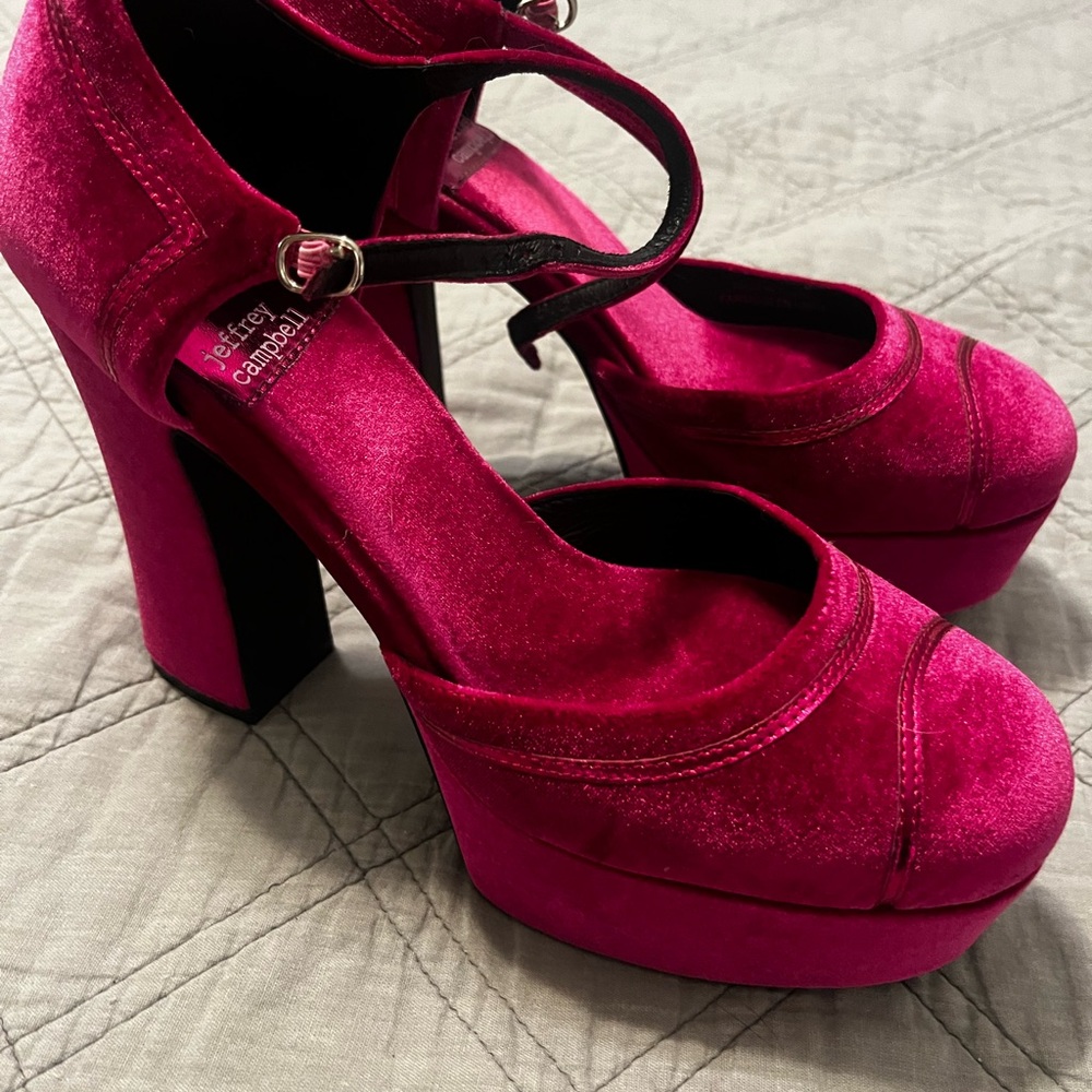 Jeffery Campbell platform hot pink velvet heels. Never worn